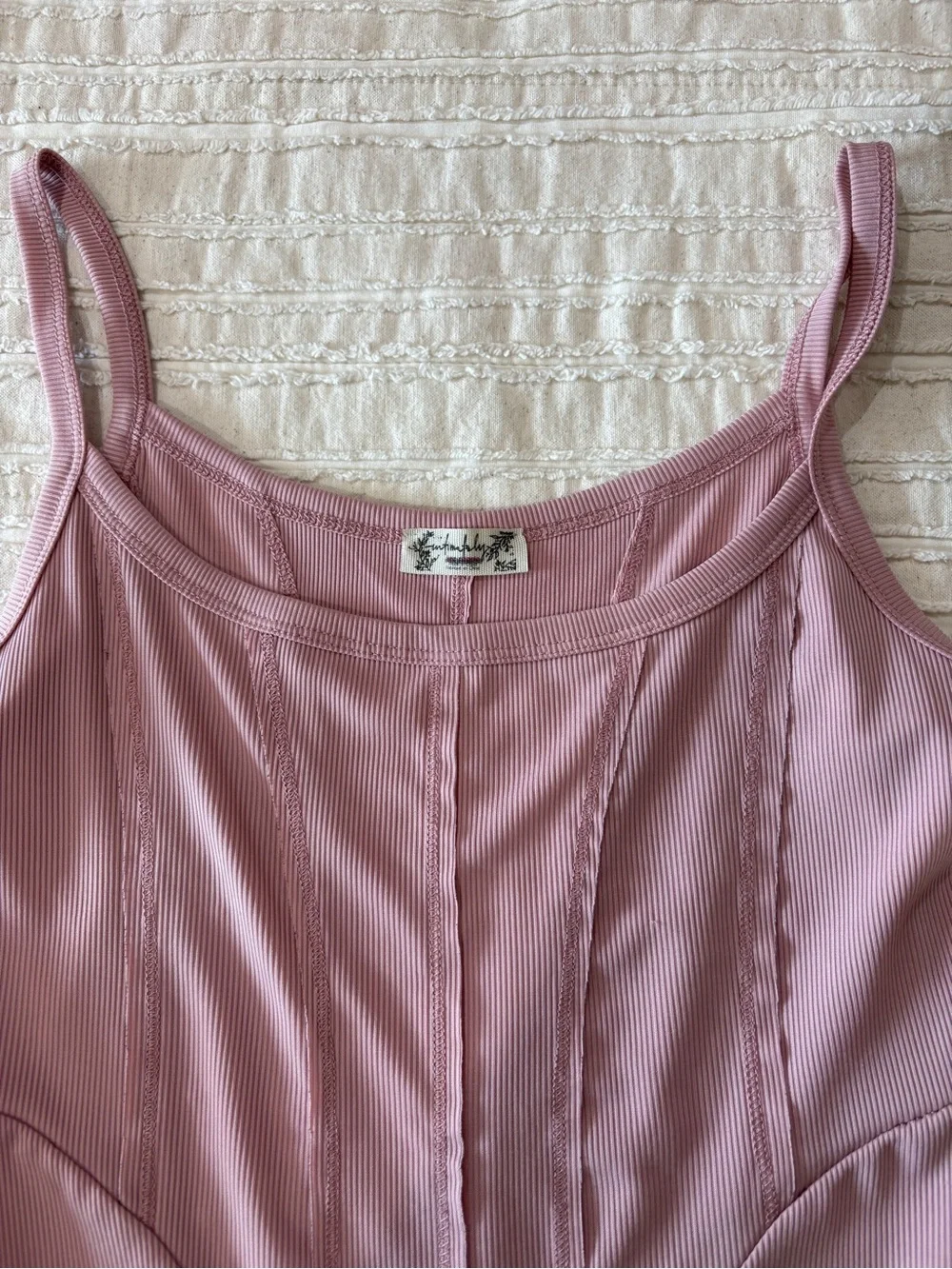 Free People Pink Ribbed One-Piece Bodysuit